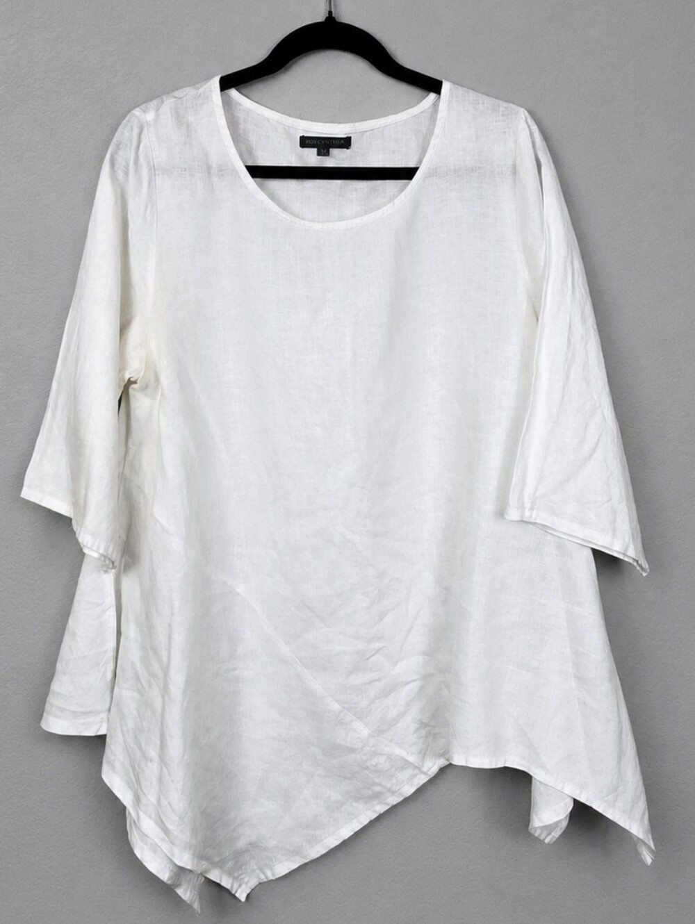 For Cynthia 100% Linen White Asymmetrical Tunic Top Handkerchief Hem Boho M